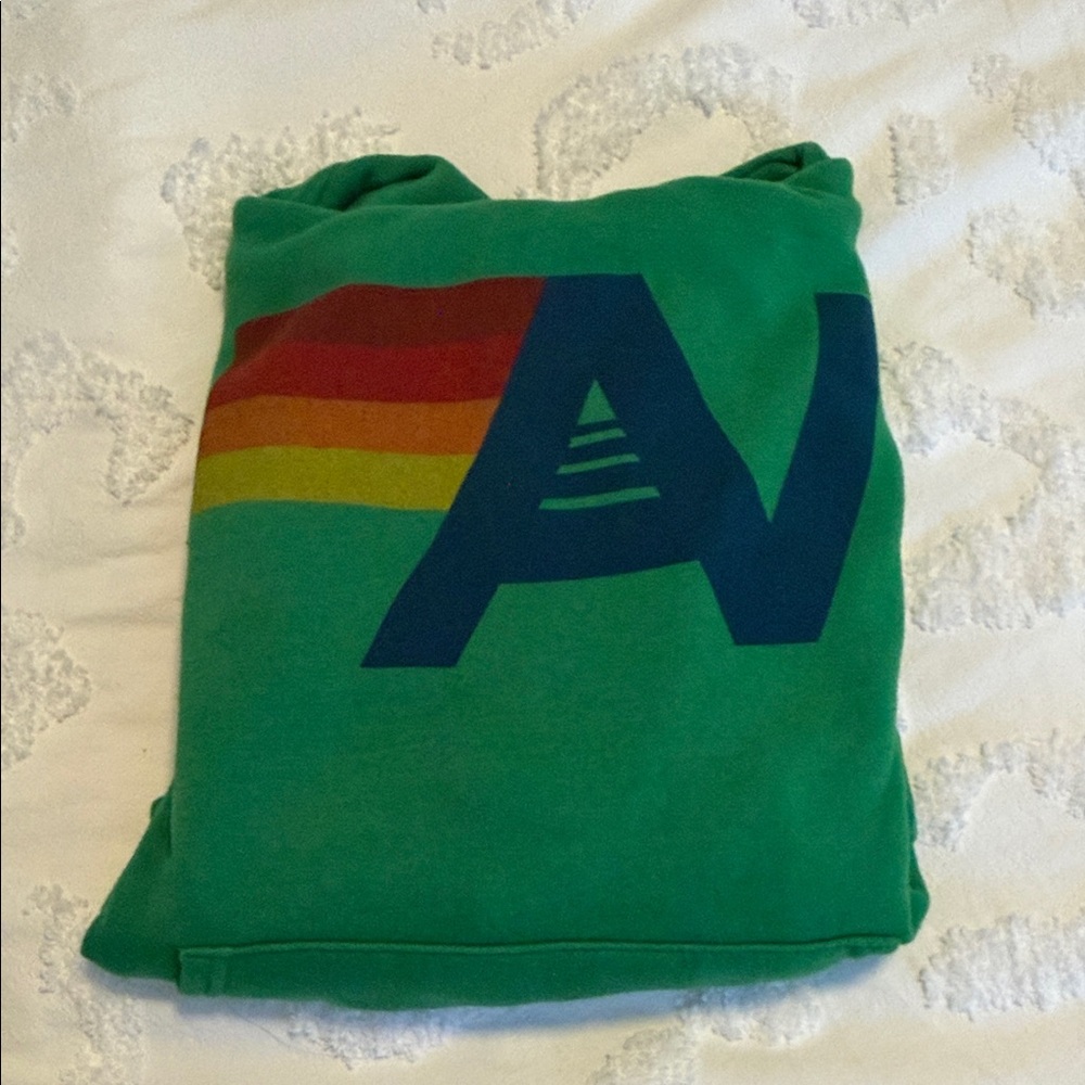 Aviator Nation Green Hoodie with Rainbow Stripes